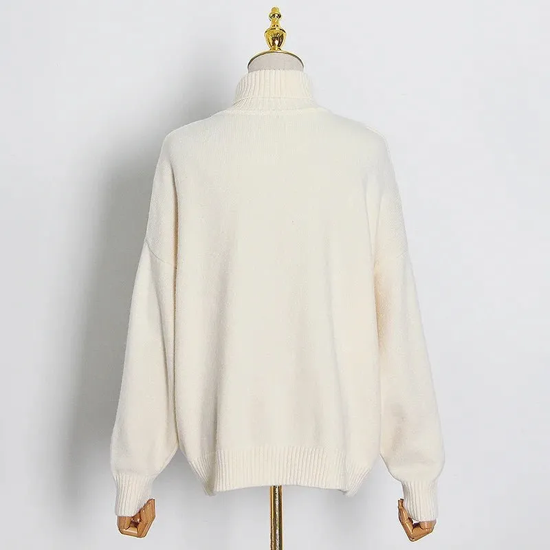 Pre Order:  Cutoff Shoulder Turtleneck Knit Sweater