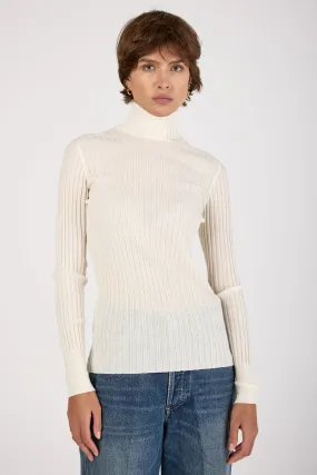 Ribbed Turtleneck Wool Knit Sweater in Ice