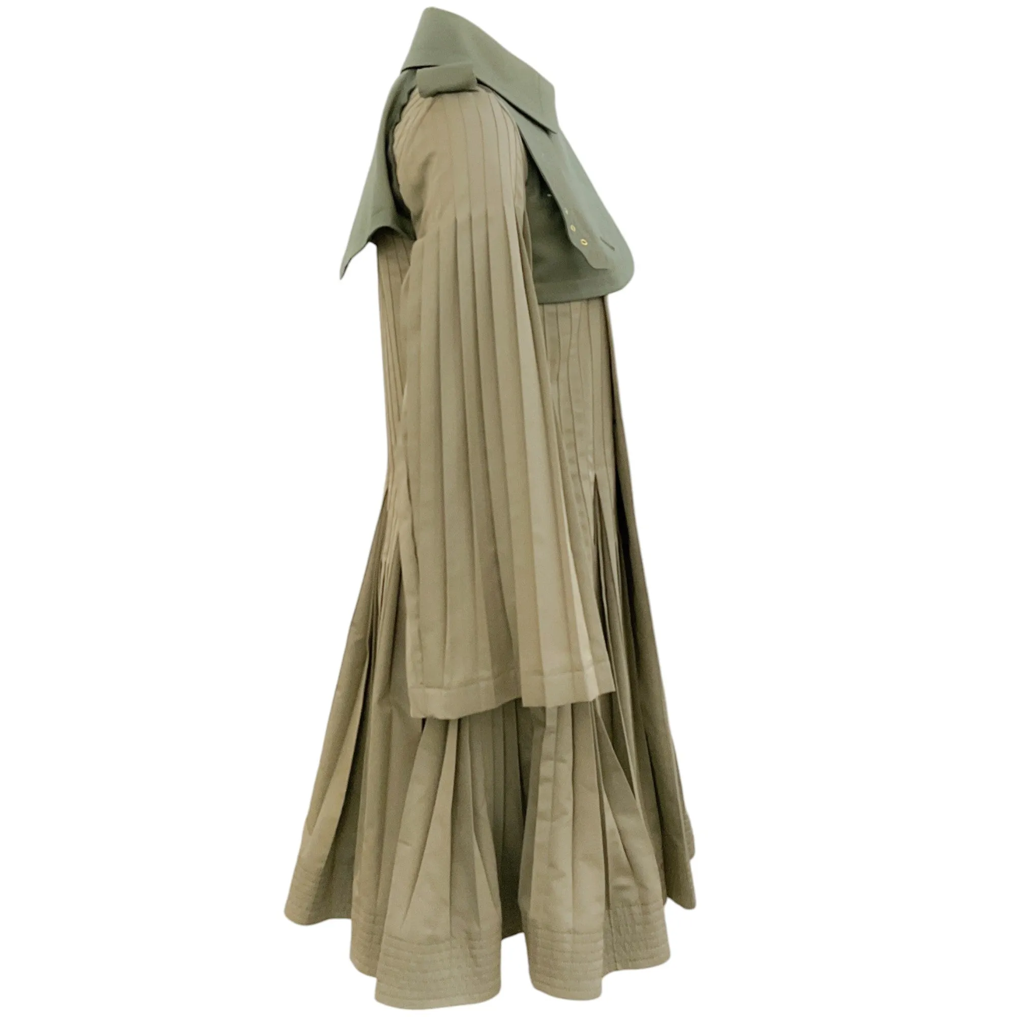 Sacai Khaki Pleated Swing Trench Coat