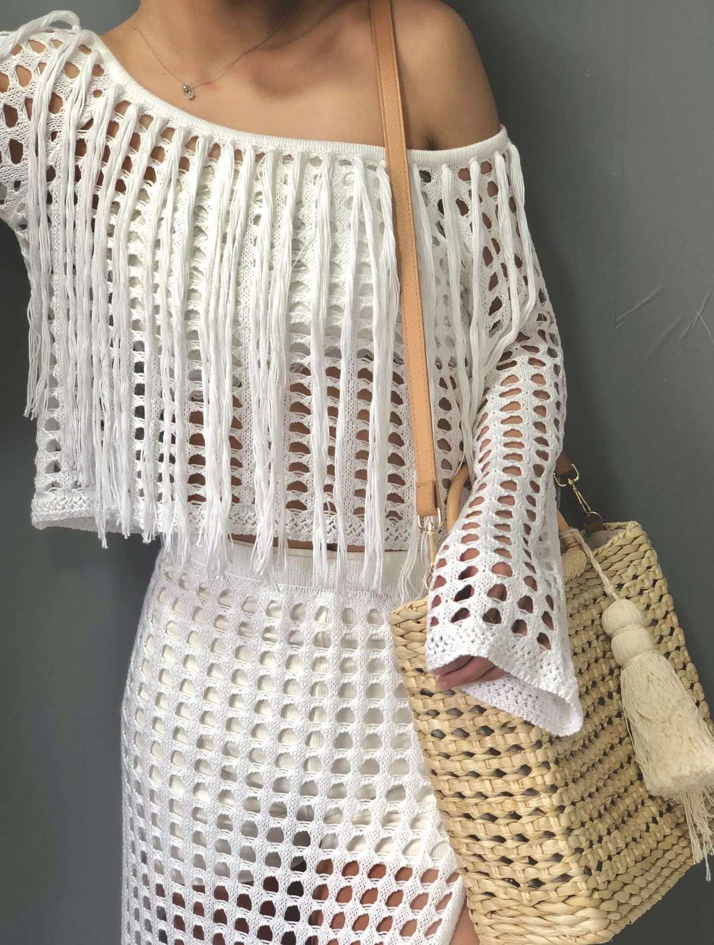 Seaside Holiday Tops Split Tassel Sexy Skirt