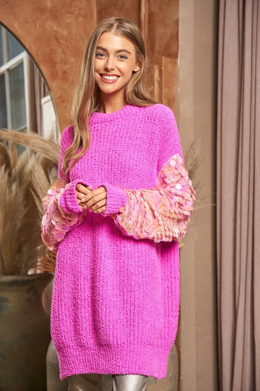 Sequin Sleeve Sweater Knit Tunic Top