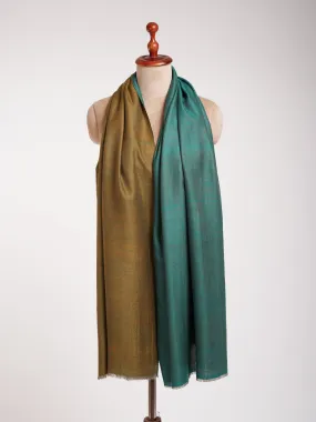 Shaded Spruce and Mustard Dorukha Cashmere Pashmina Shawl