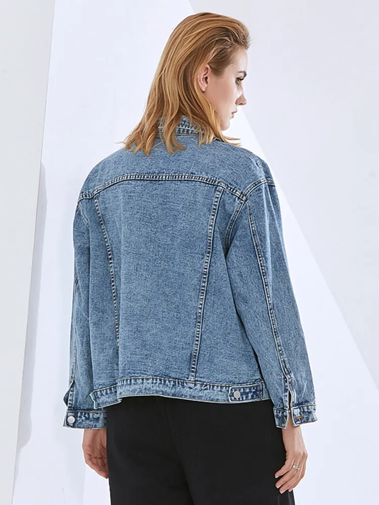 Single Breasted Denim Jacket For Women Lapel Long Sleeve Single Breasted Solid Minimalist Jackets Female Autumn