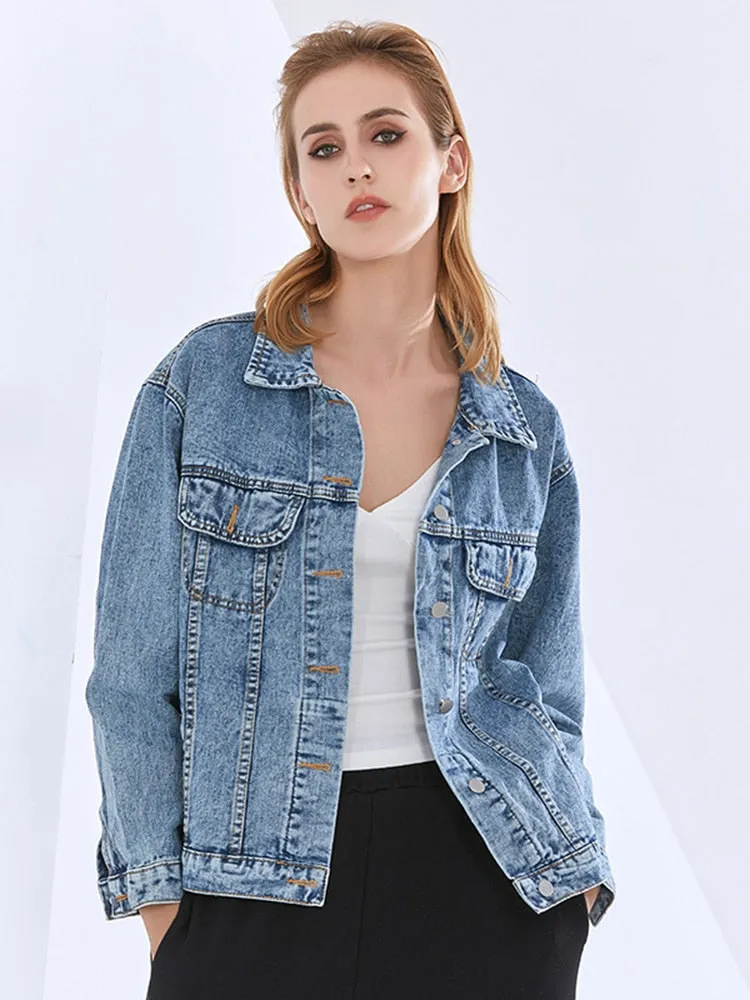 Single Breasted Denim Jacket For Women Lapel Long Sleeve Single Breasted Solid Minimalist Jackets Female Autumn