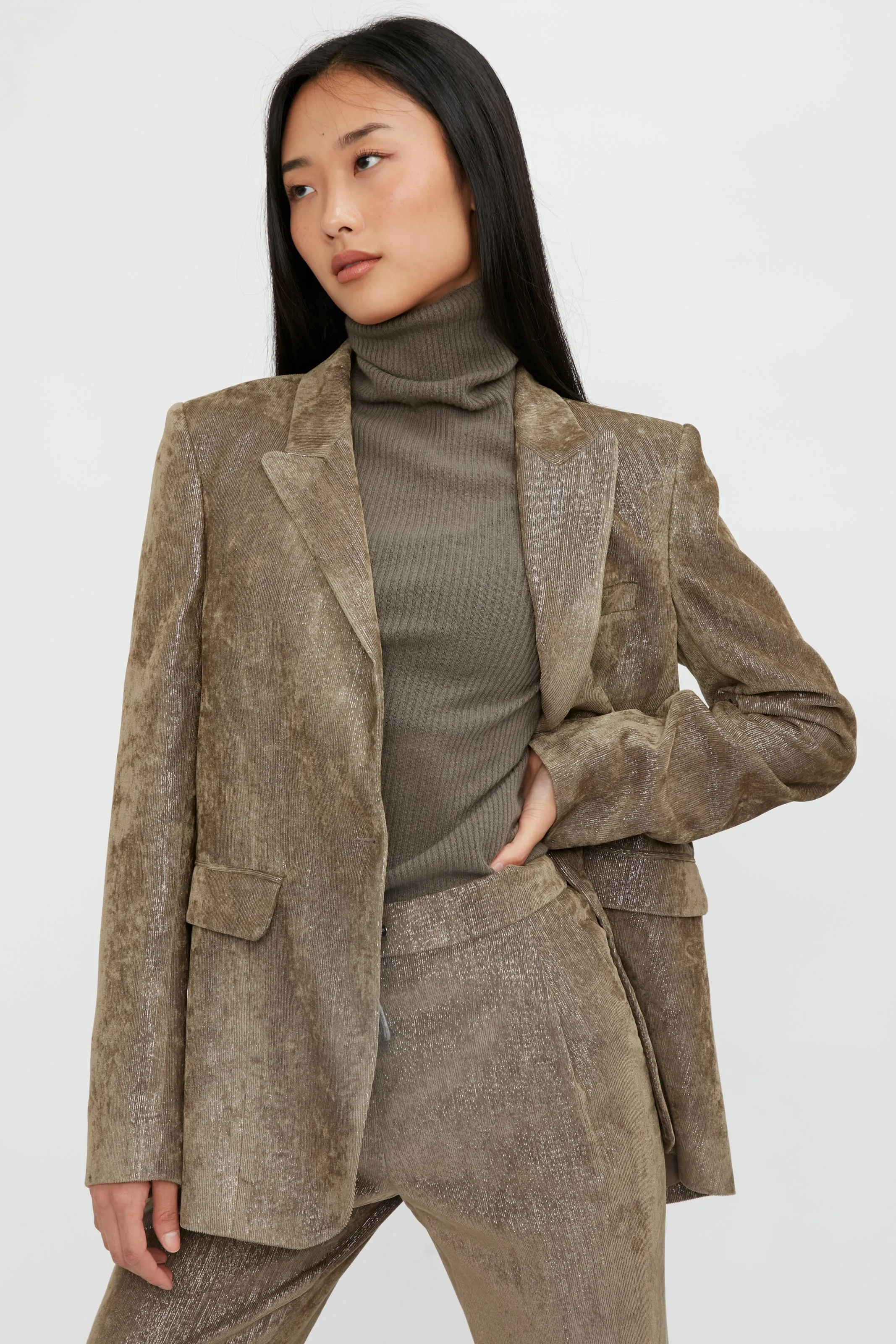 Single Button Velvet and Lurex Blazer in Noce