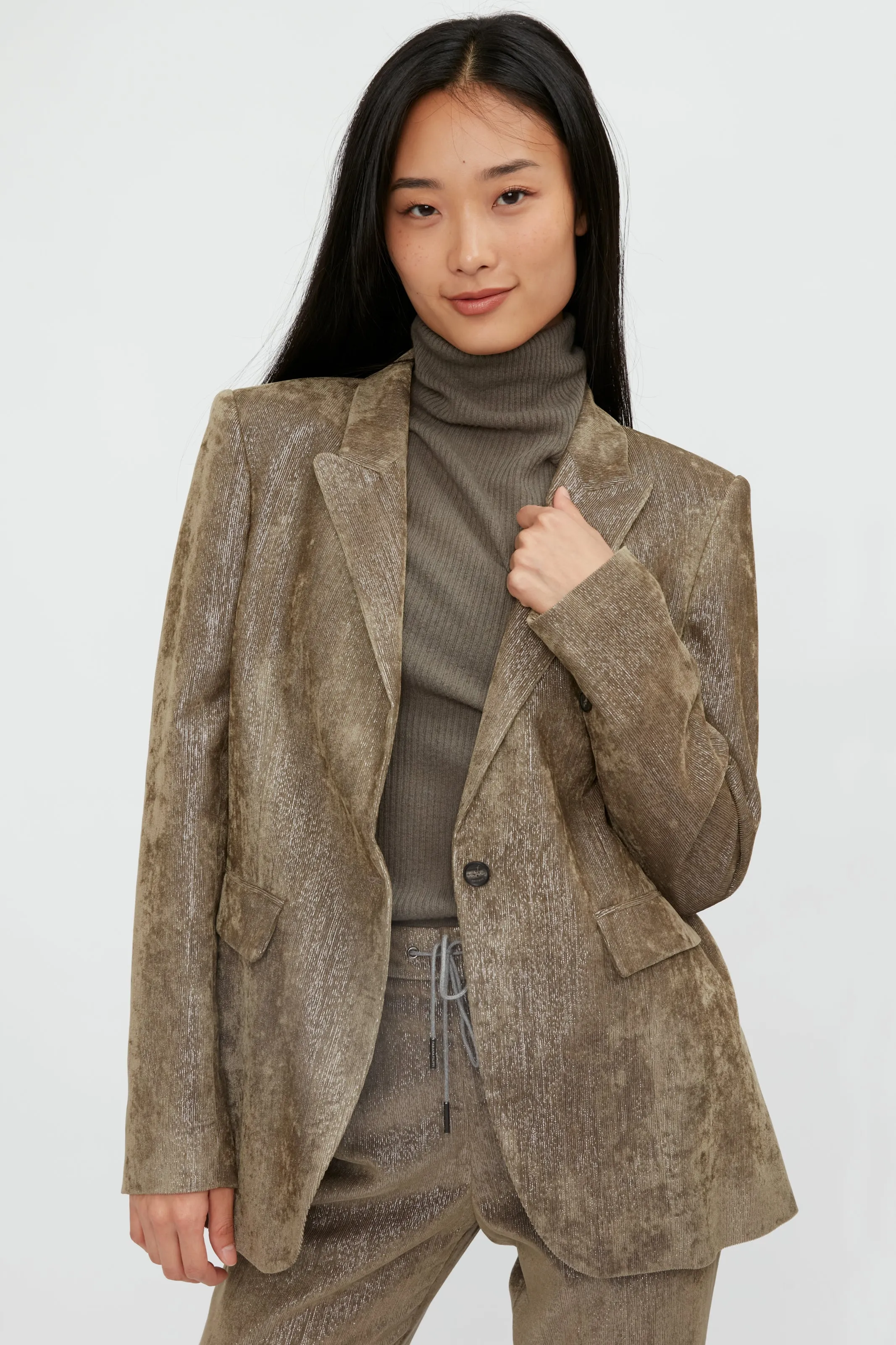 Single Button Velvet and Lurex Blazer in Noce