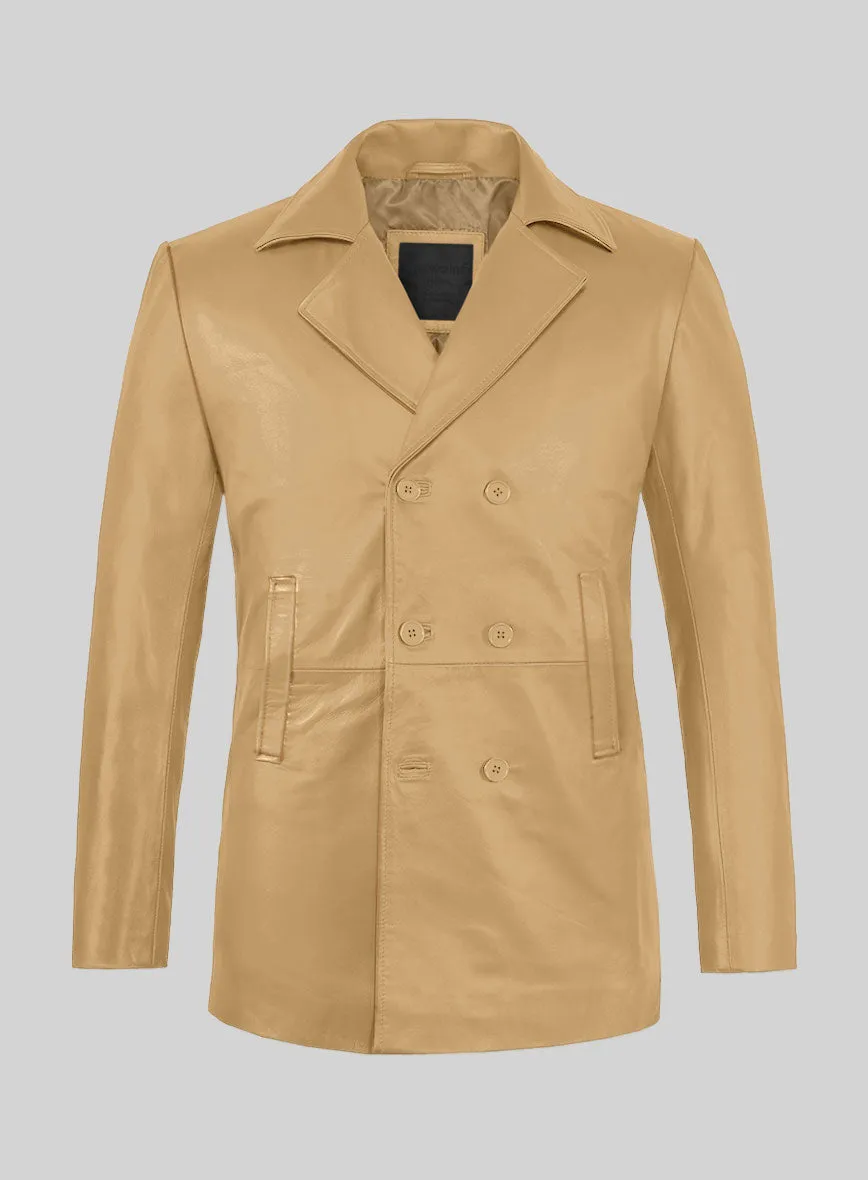 Soft Dark Beige Leather Pea Coat