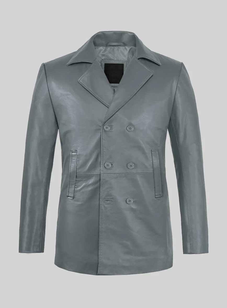 Soft Sherpa Gray Leather Pea Coat