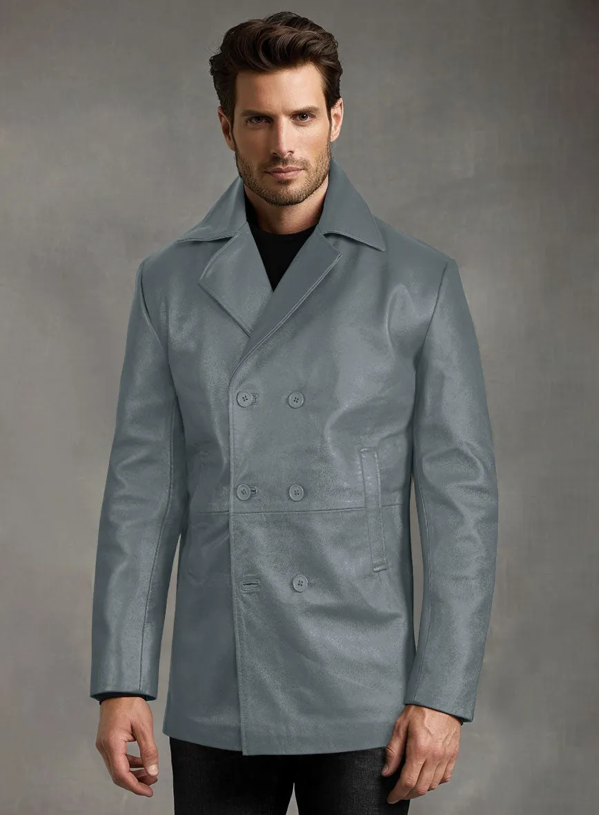 Soft Sherpa Gray Leather Pea Coat