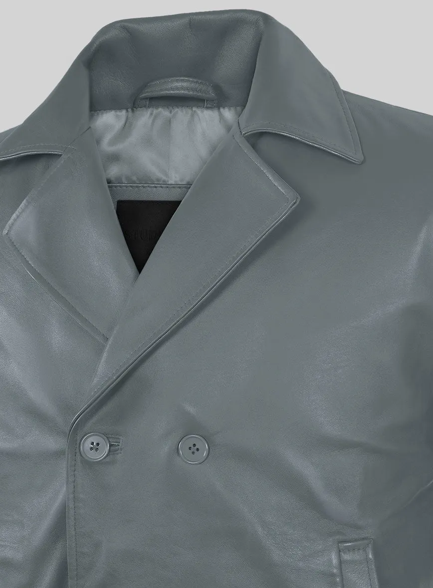 Soft Sherpa Gray Leather Pea Coat