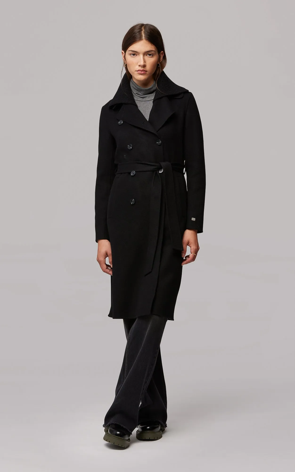 SOIA&KYO ANNA - Double-face wool coat with detachable chunky knit collar