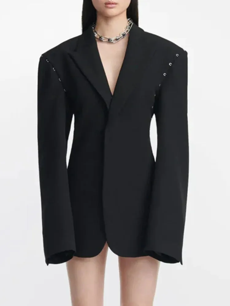 Solid Irregular Designer Blazers For Women Notched Collar Long Sleeve Tunic Spliced Single Breasted Casaul Blazer Female New