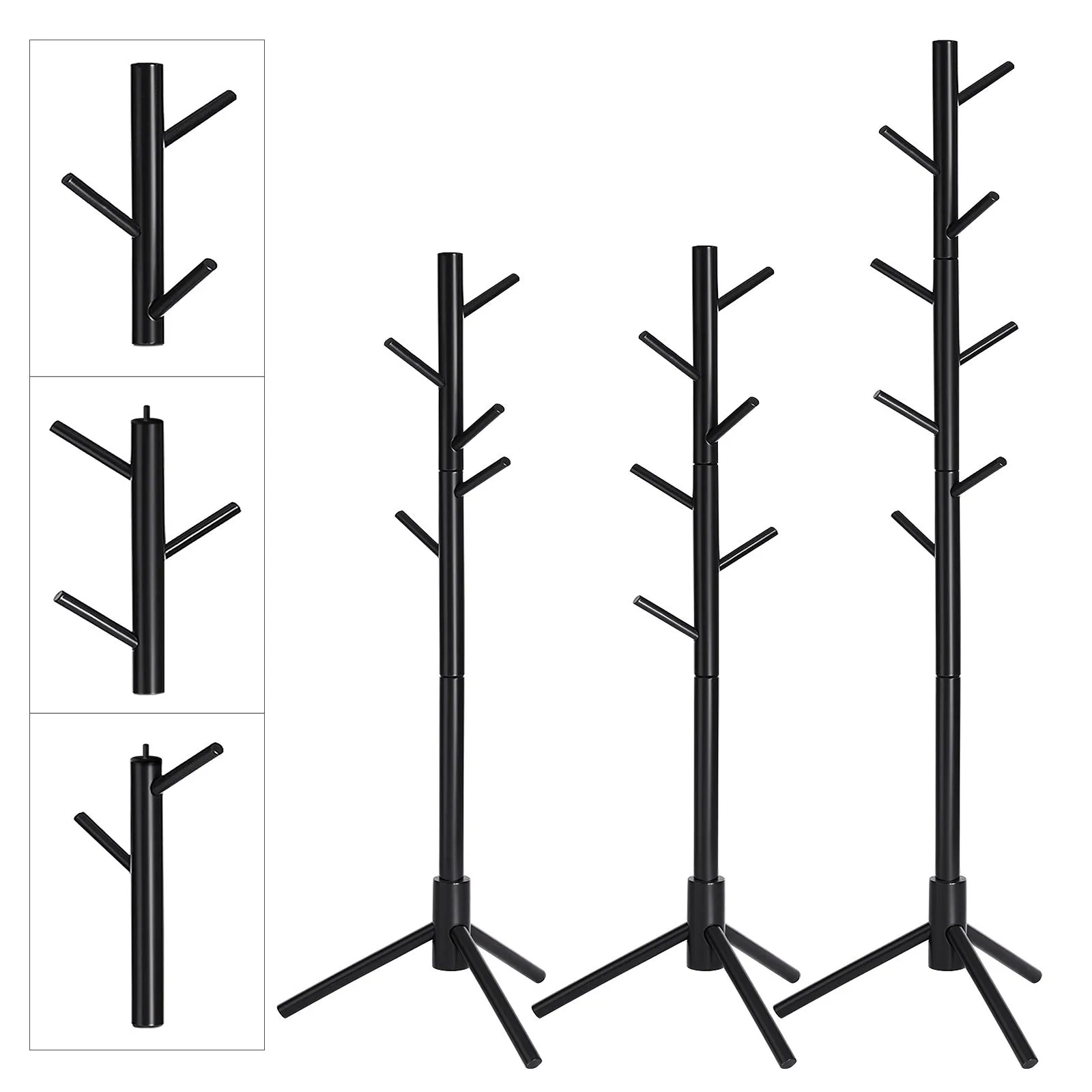 Solid Wood Coat Stand with 8 Hooks for Coats