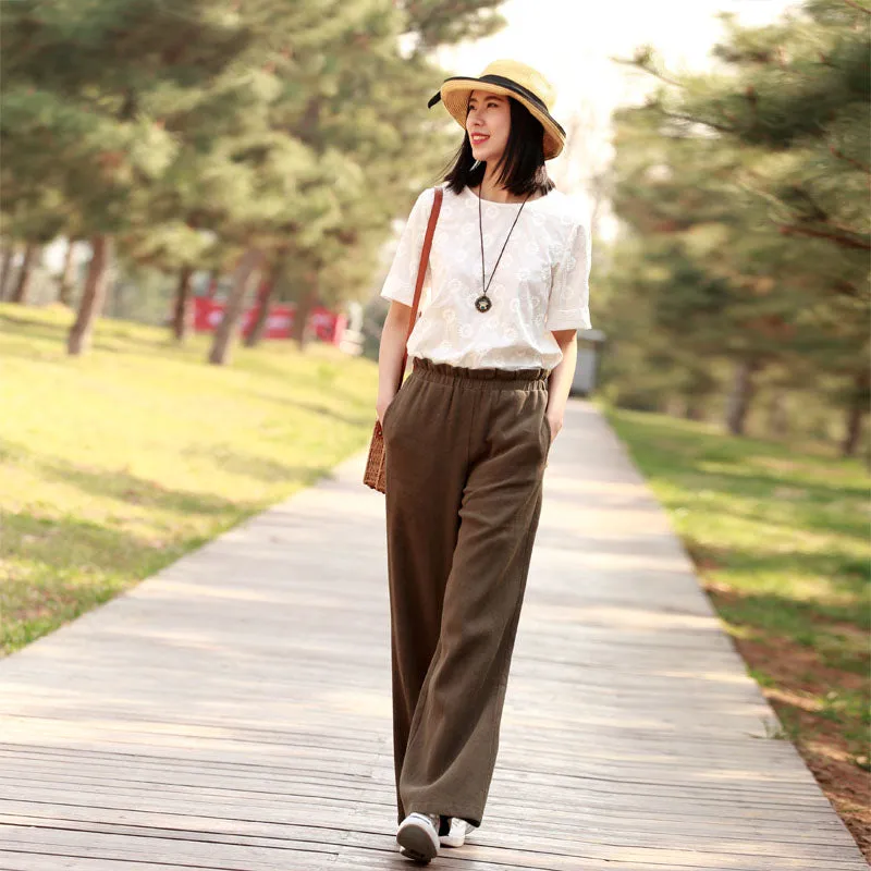 Spring Autumn Women Casual Linen Pants with Pockets SXM97277