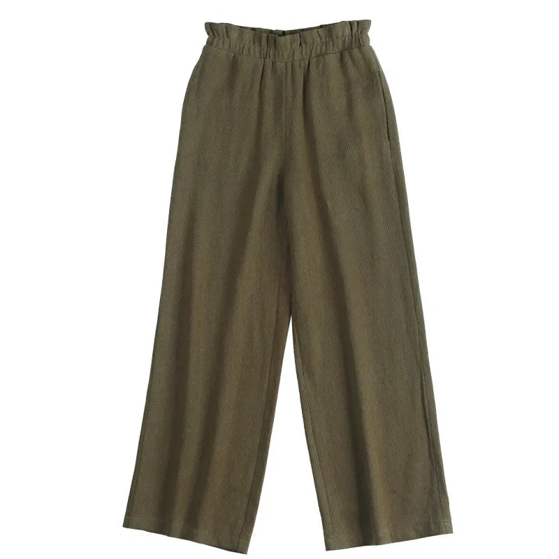 Spring Autumn Women Casual Linen Pants with Pockets SXM97277