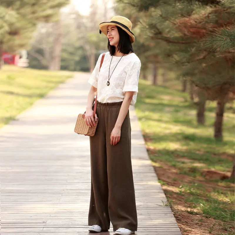 Spring Autumn Women Casual Linen Pants with Pockets SXM97277