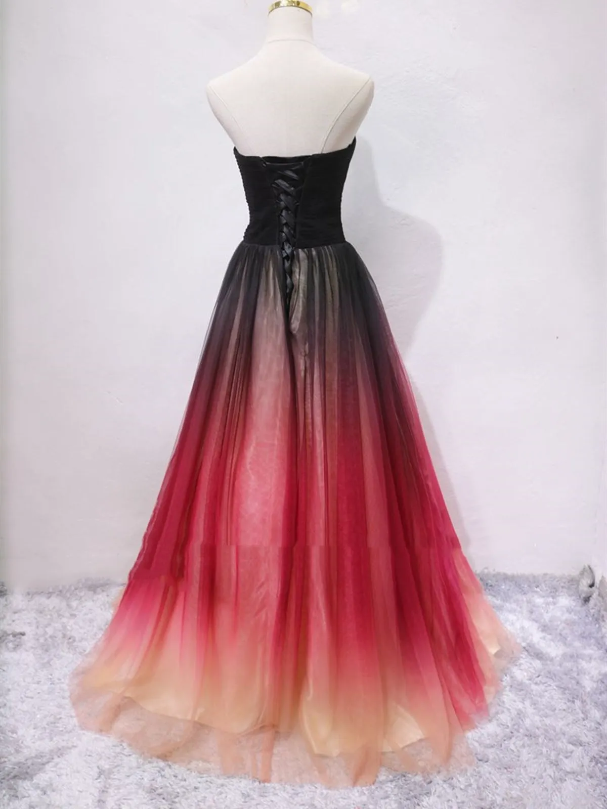 Strapless A Line V Neck Open Back Ombre Long Prom, Long Ombre Formal Graduation Evening