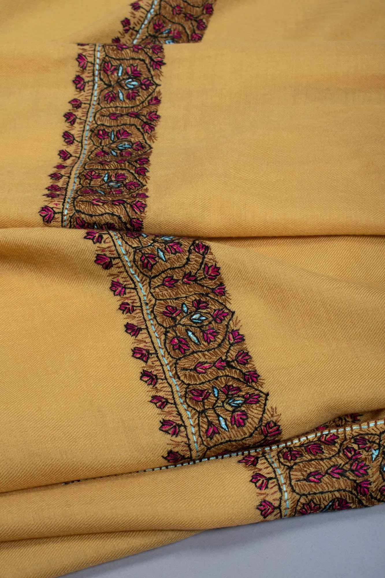 Sunset Yellow Hand Embroidered Shawl - SURRA