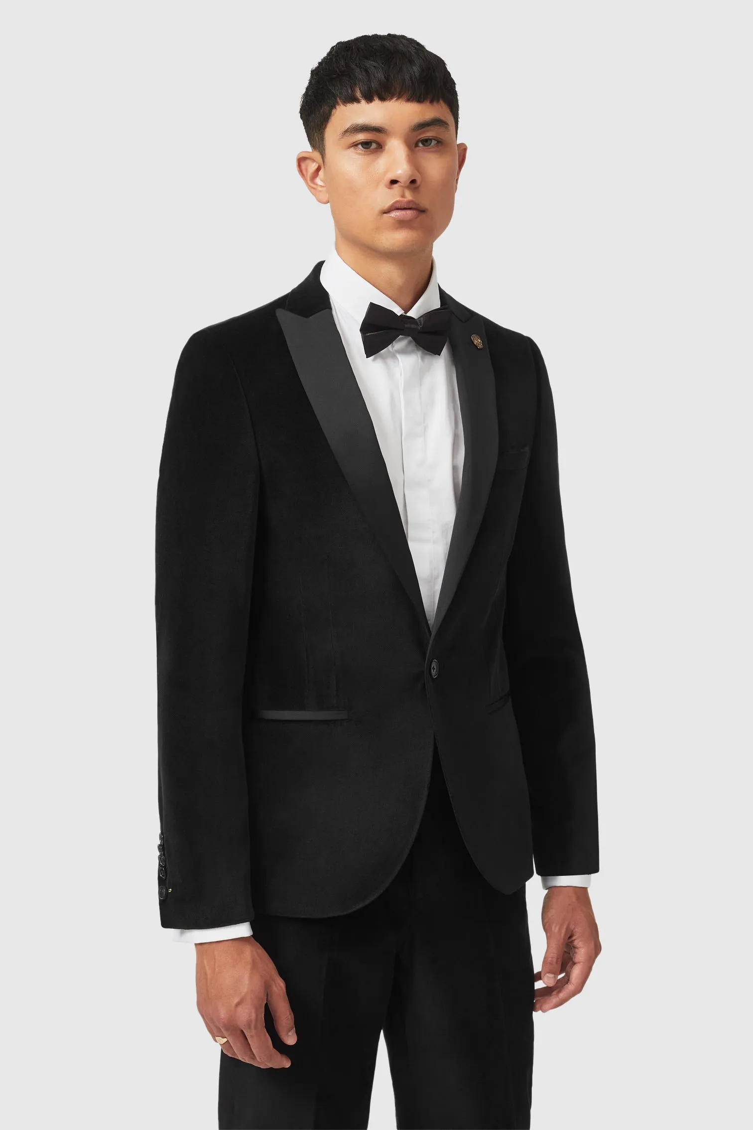 Sylvester Skinny Fit Black Velvet Tuxedo Suit