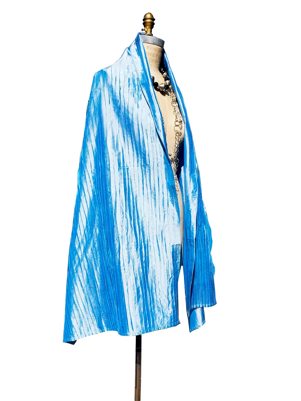 Thai Silk Pintuck Pleated Shawl Spring Chambray