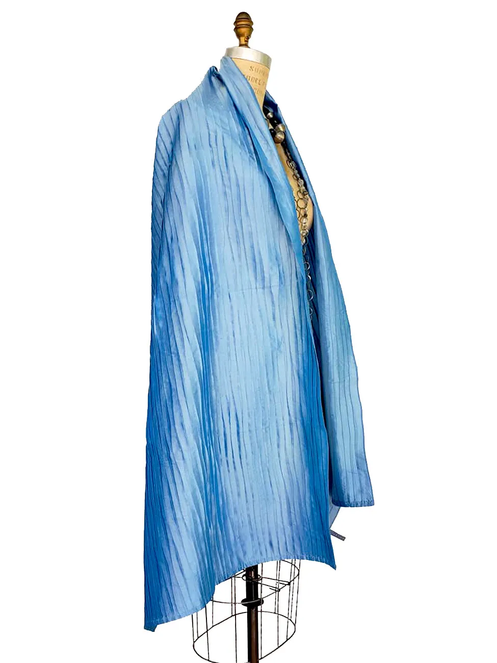 Thai Silk Pintuck Pleated Shawl Spring Chambray