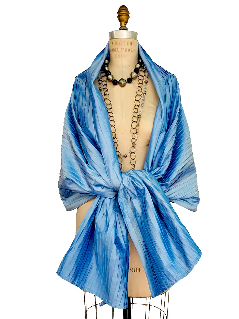 Thai Silk Pintuck Pleated Shawl Spring Chambray