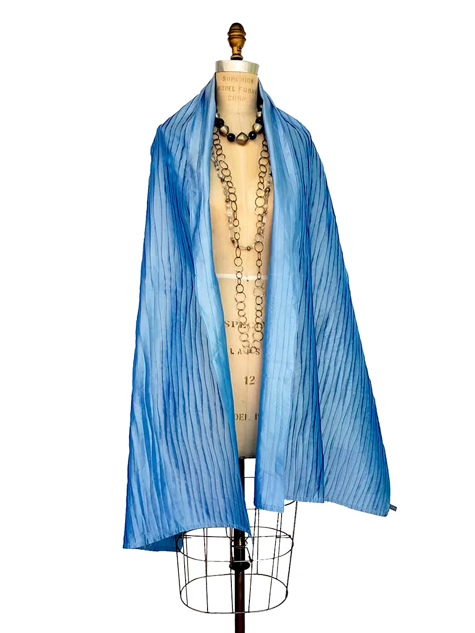 Thai Silk Pintuck Pleated Shawl Spring Chambray