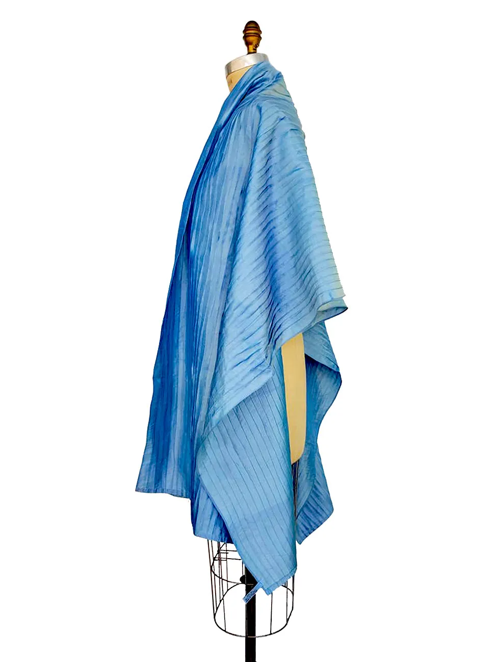 Thai Silk Pintuck Pleated Shawl Spring Chambray