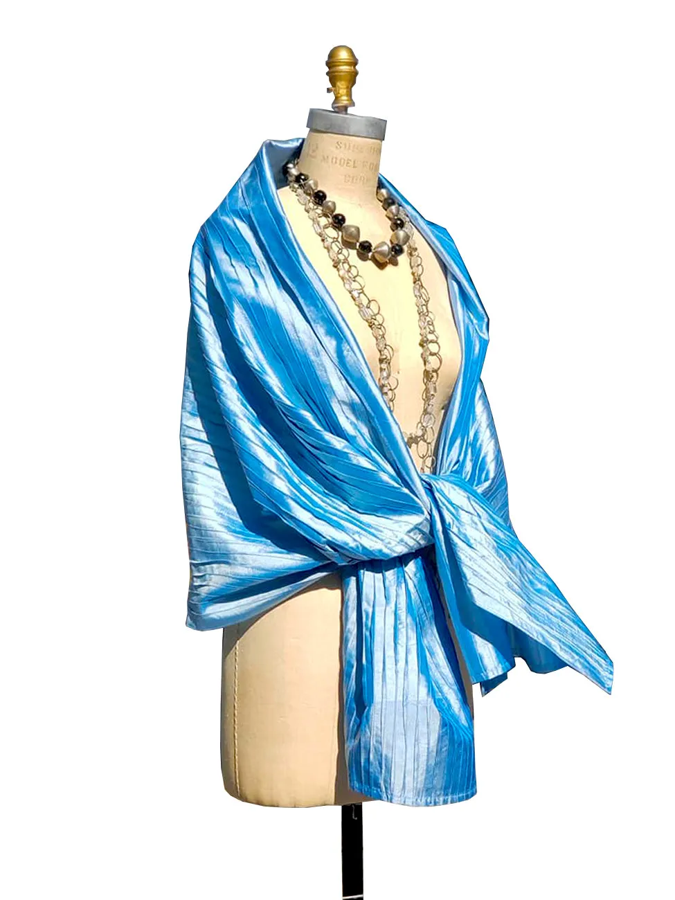 Thai Silk Pintuck Pleated Shawl Spring Chambray