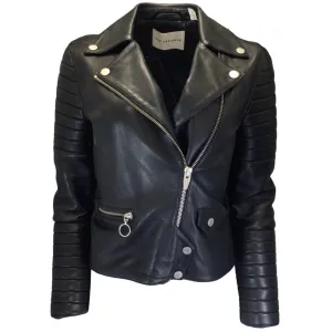 The Arrivals Black Quilted Moto Zip Lambskin Leather Jacket