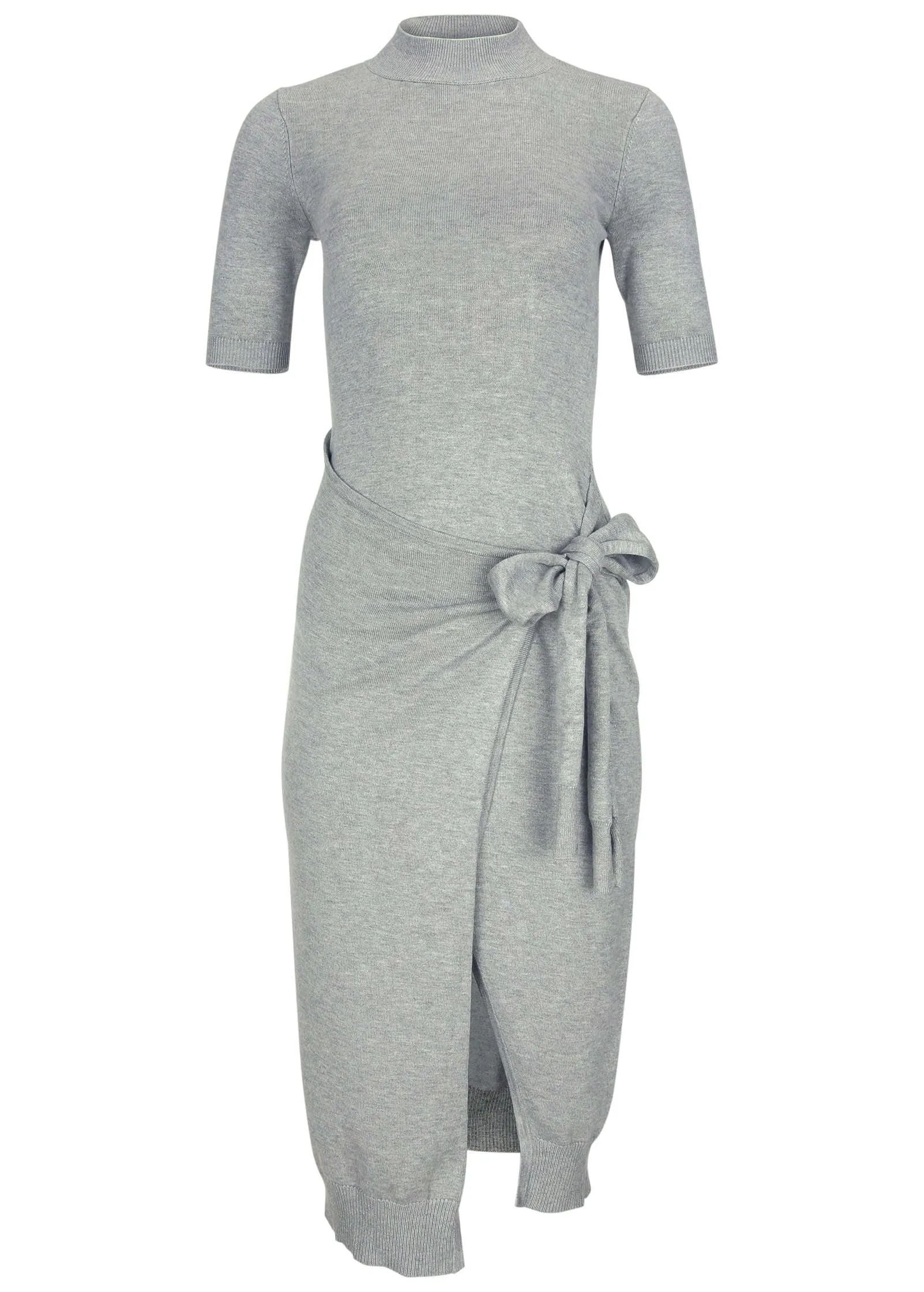 Tie Side Sweater Dress - Light Heather Grey