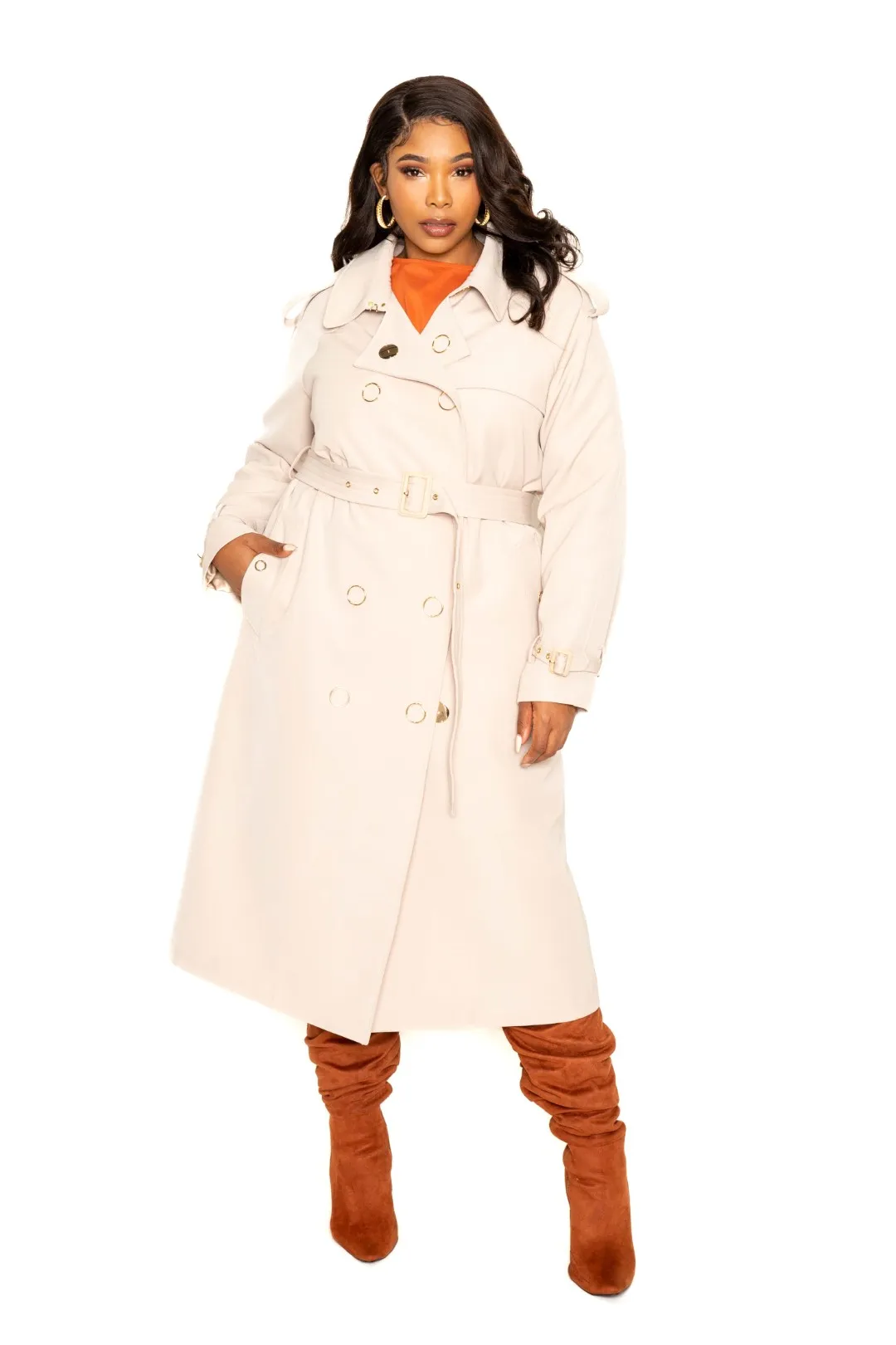 Trench Coat With Golden Button Voluptuous ( ) Size - Ships from The US