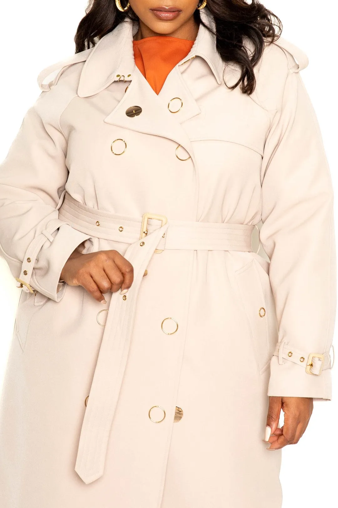 Trench Coat With Golden Button Voluptuous ( ) Size - Ships from The US