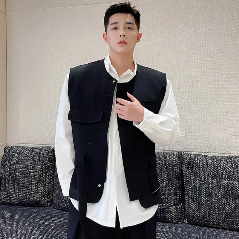 Trend Men's Jacket Vest Korean Style Sleeveless Coat Male Autumn O-Collar Tank Top Elgance Fashion Clothing 9A0977