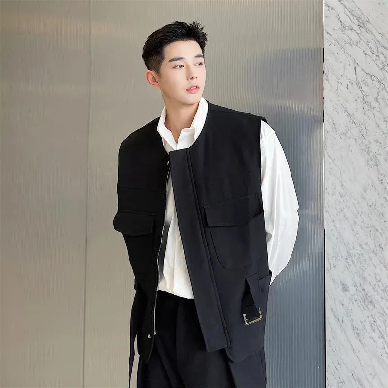 Trend Men's Jacket Vest Korean Style Sleeveless Coat Male Autumn O-Collar Tank Top Elgance Fashion Clothing 9A0977