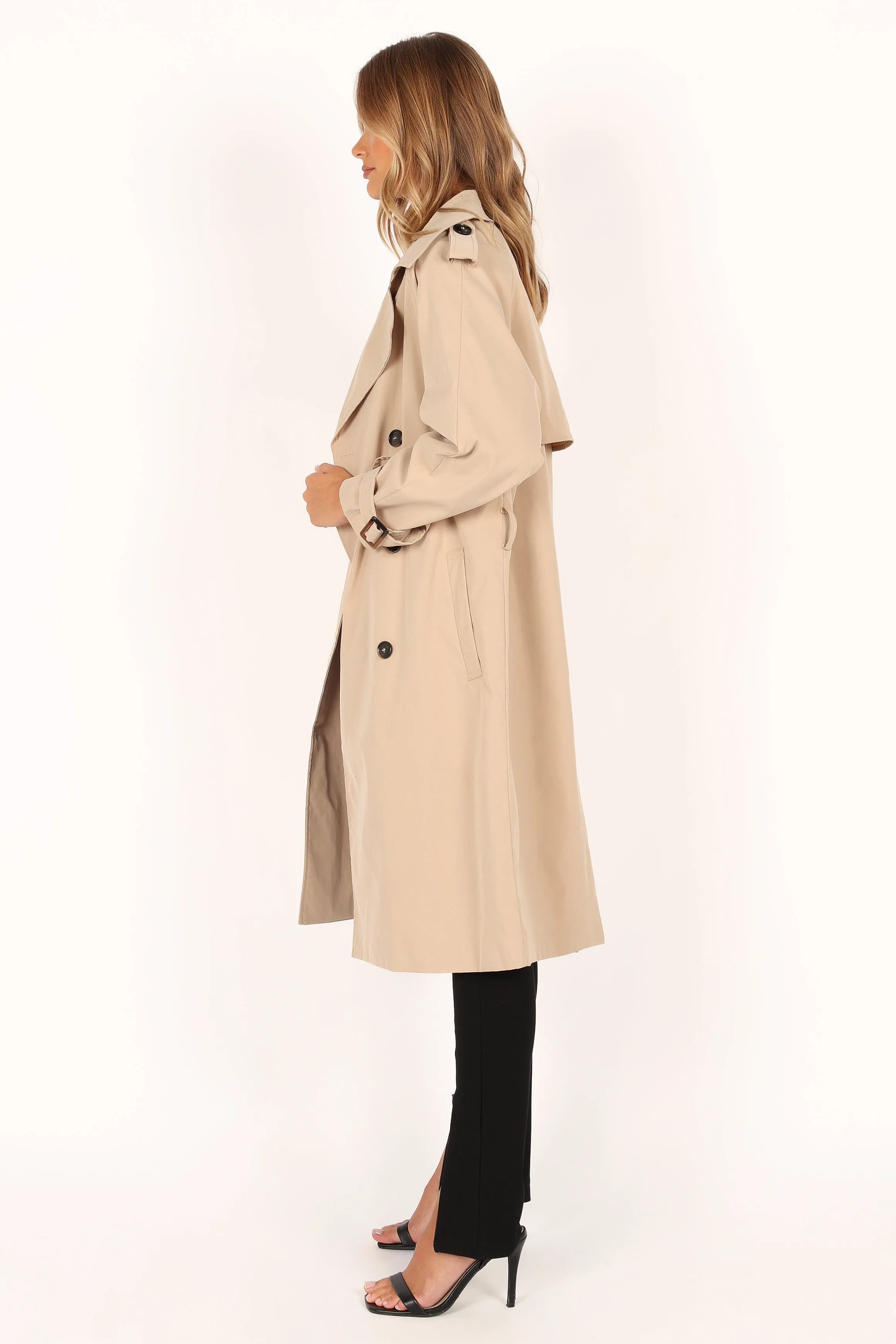 Trina Button Front Trench Coat - Beige