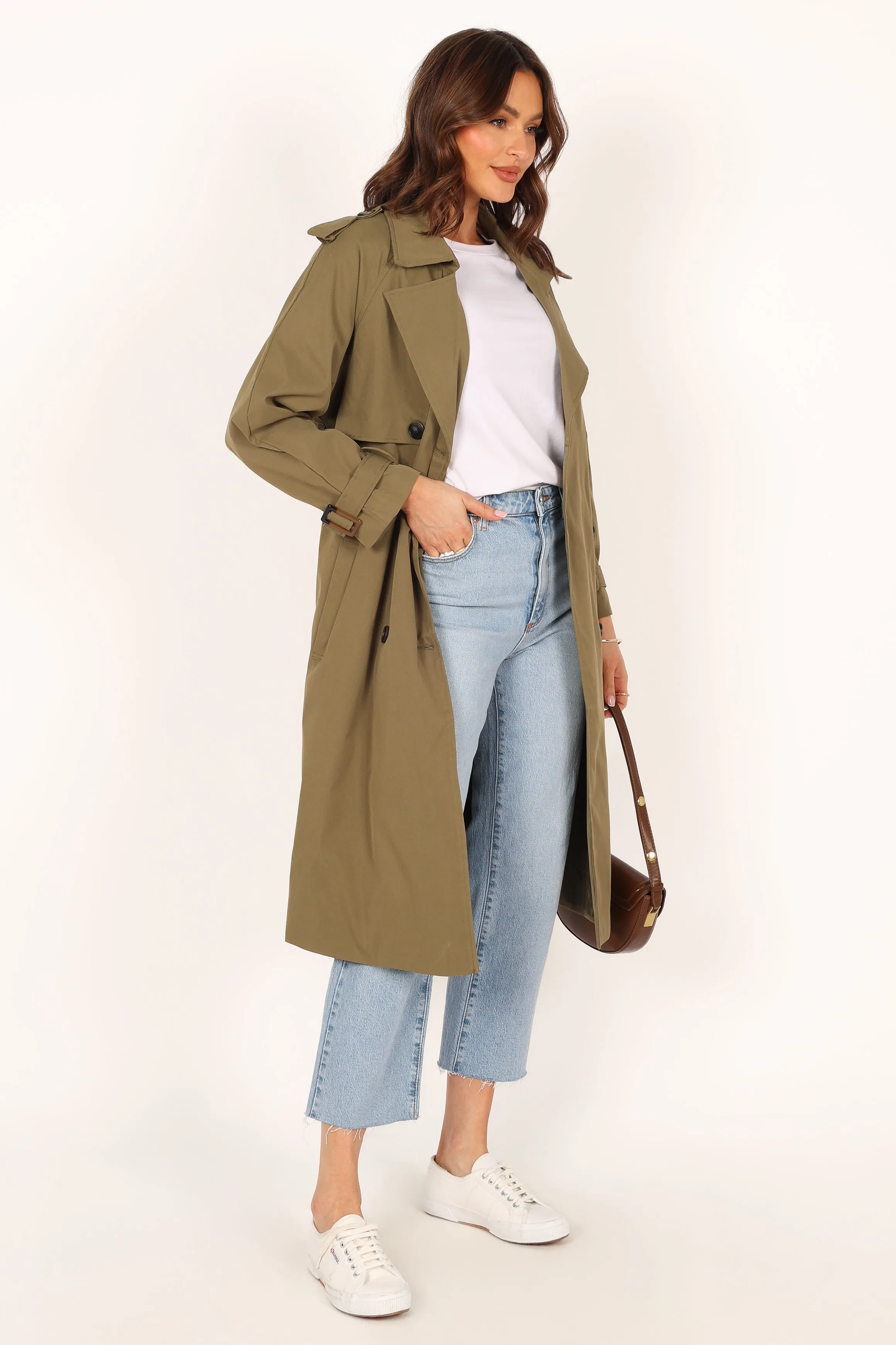 Trina Button Front Trench Coat - Olive