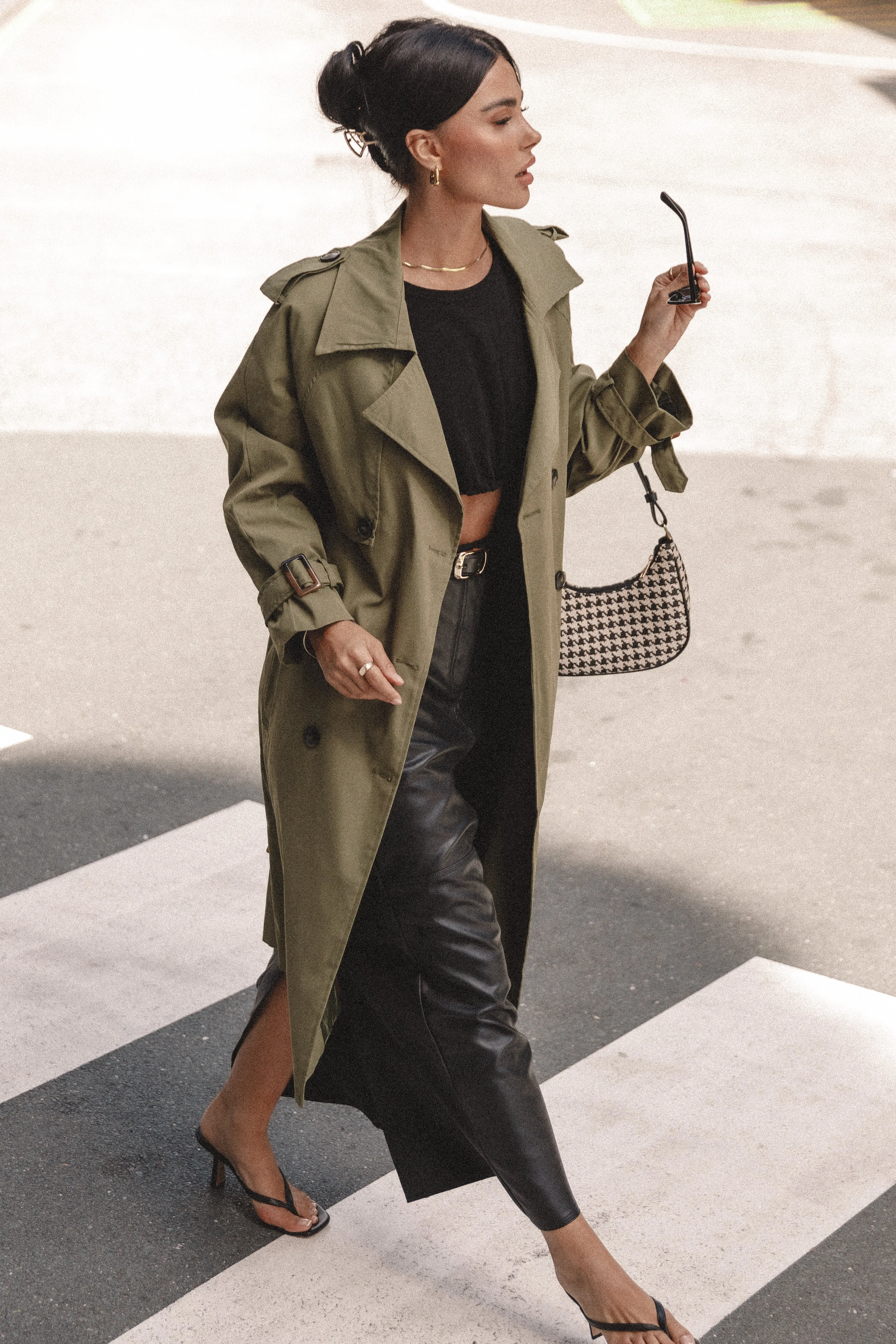 Trina Button Front Trench Coat - Olive