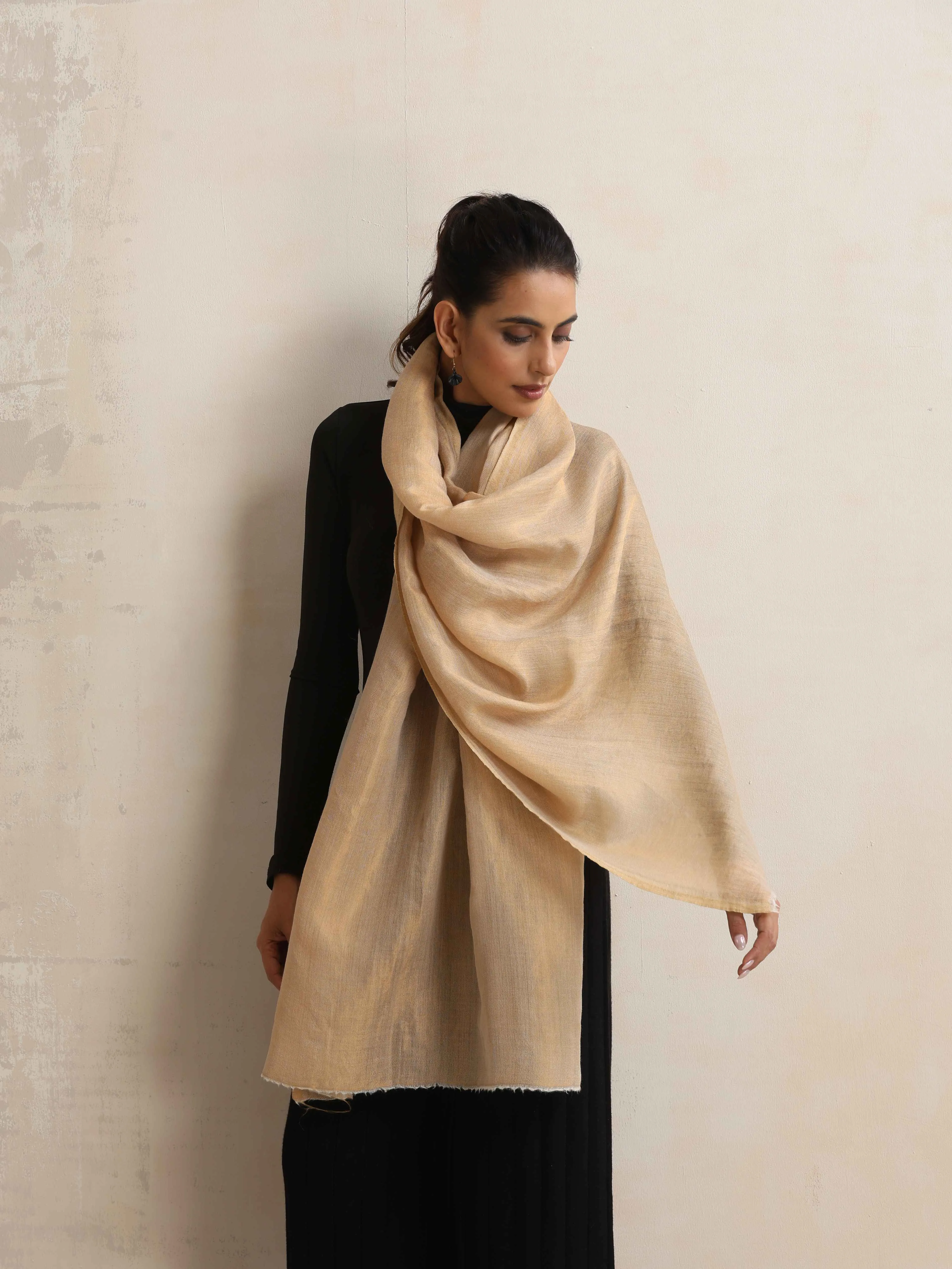 trueBrowns Beige Weave Woollen Stole