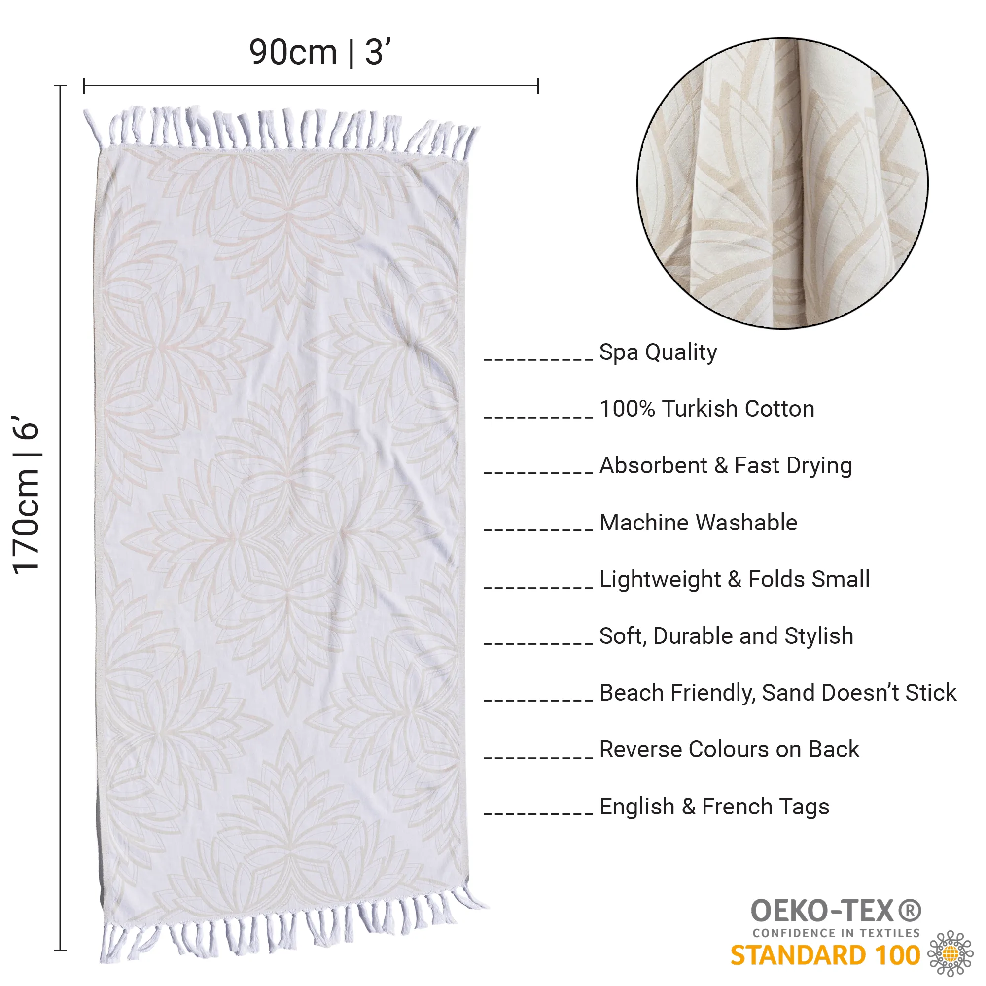 Turkish Cotton Body Towel | Horona in Oat   White