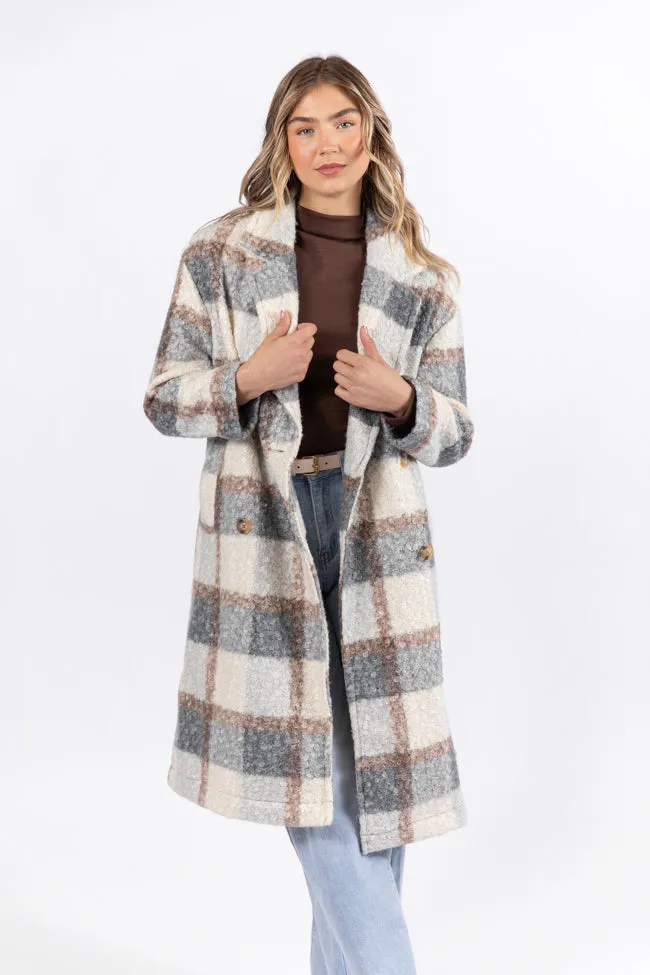 Wanting More Grey Sherpa Plaid Coat