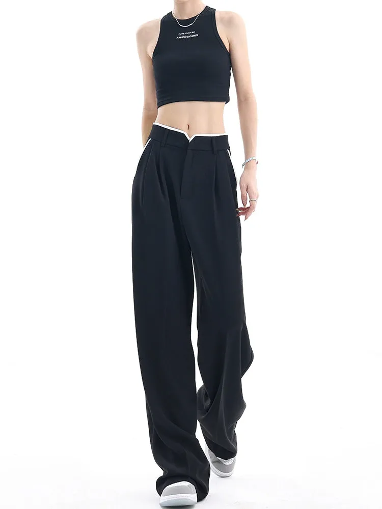 Wide-Leg Suit Pants & Contrasting Stitching Loose Casual Design