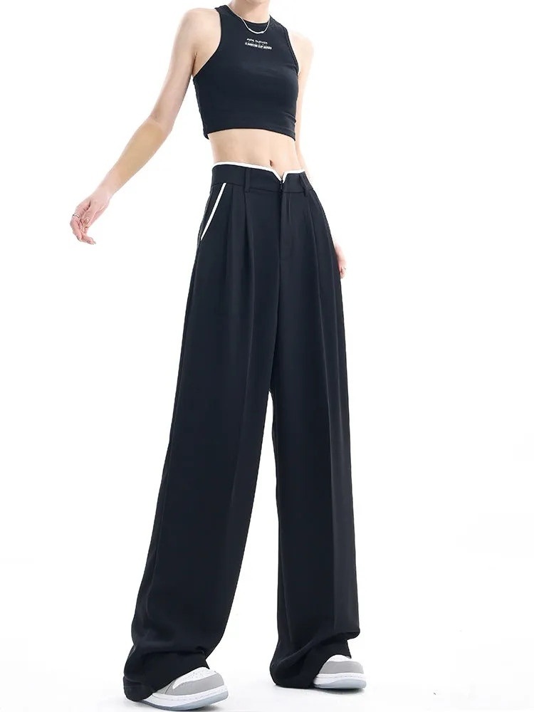 Wide-Leg Suit Pants & Contrasting Stitching Loose Casual Design