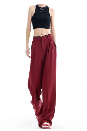 Wide-Leg Suit Pants & Contrasting Stitching Loose Casual Design