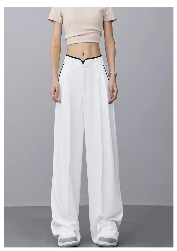 Wide-Leg Suit Pants & Contrasting Stitching Loose Casual Design