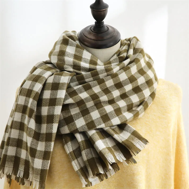 Winter Large Scarf Cashmere Feel Cashmere Checked Shawl Wraps with Tassel Soft Warm Blanket Scarves for Women