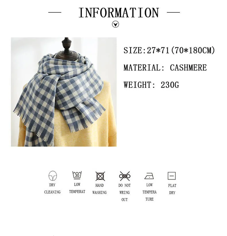 Winter Large Scarf Cashmere Feel Cashmere Checked Shawl Wraps with Tassel Soft Warm Blanket Scarves for Women