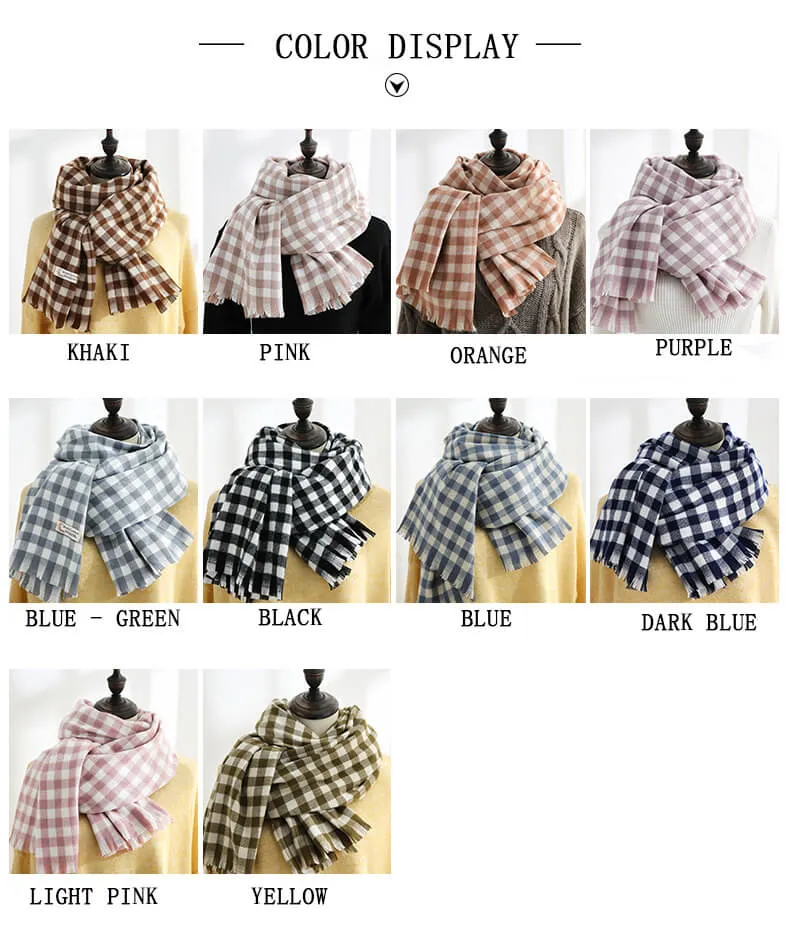 Winter Large Scarf Cashmere Feel Cashmere Checked Shawl Wraps with Tassel Soft Warm Blanket Scarves for Women