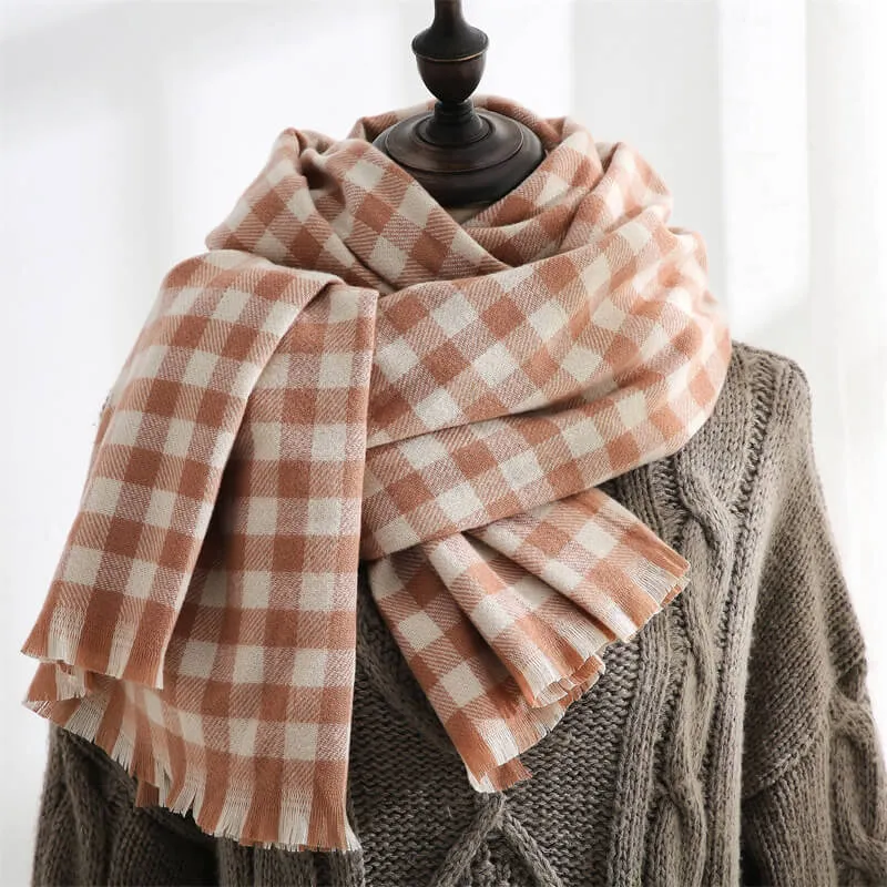 Winter Large Scarf Cashmere Feel Cashmere Checked Shawl Wraps with Tassel Soft Warm Blanket Scarves for Women