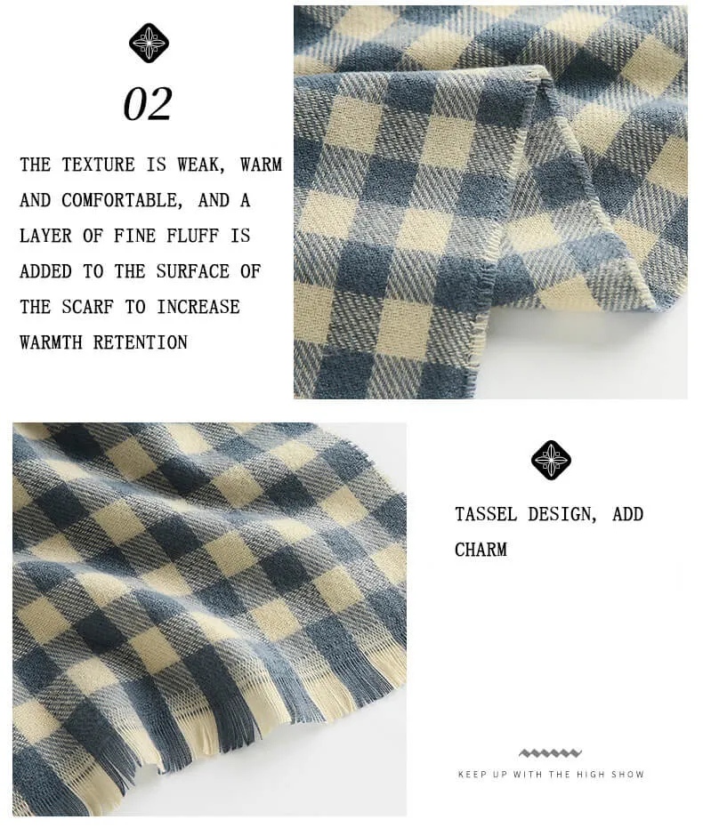 Winter Large Scarf Cashmere Feel Cashmere Checked Shawl Wraps with Tassel Soft Warm Blanket Scarves for Women